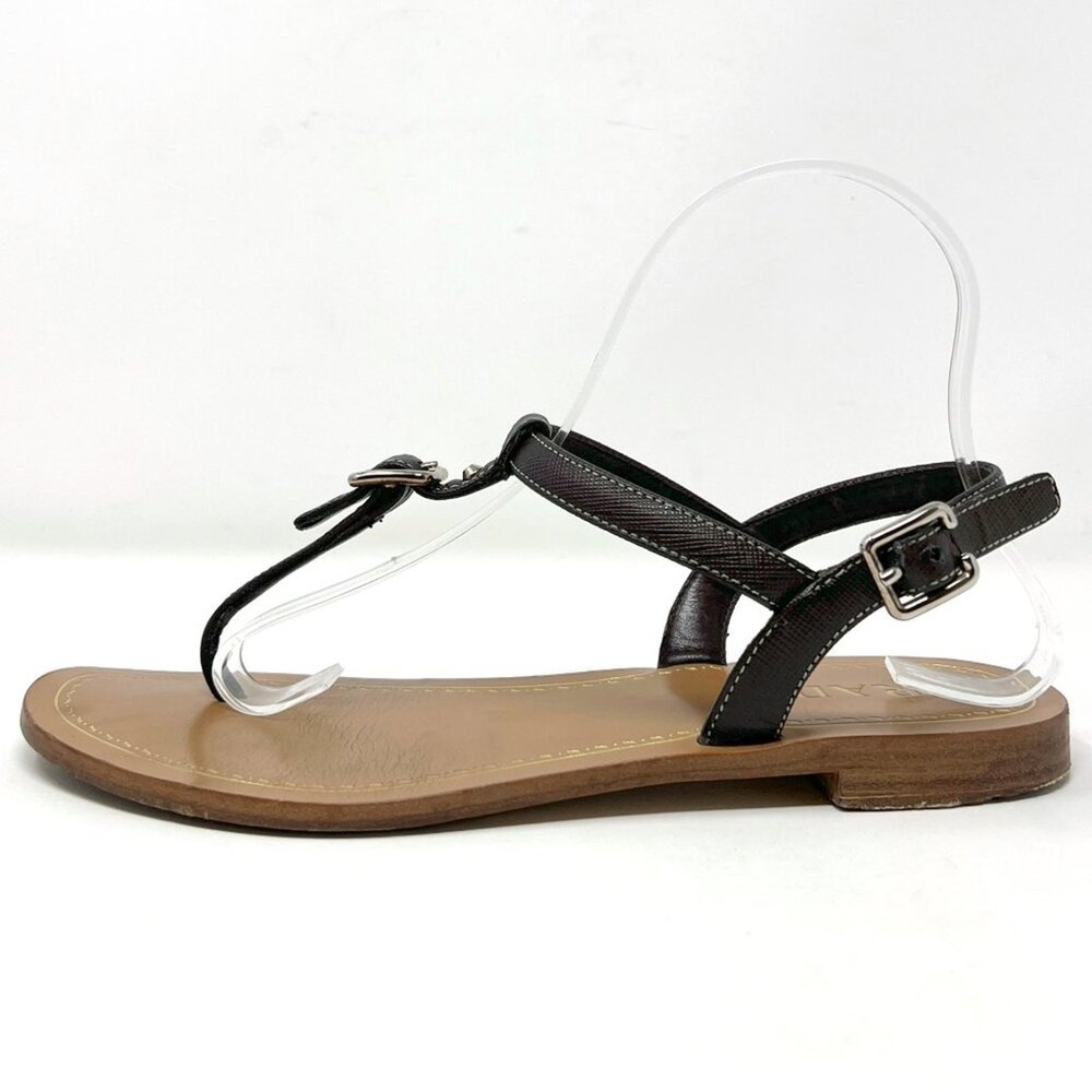 Prada Black Saffiano Leather Flat Thong Sandals Ankle Strap EU 38 Made in Italy - Picture 2 of 10